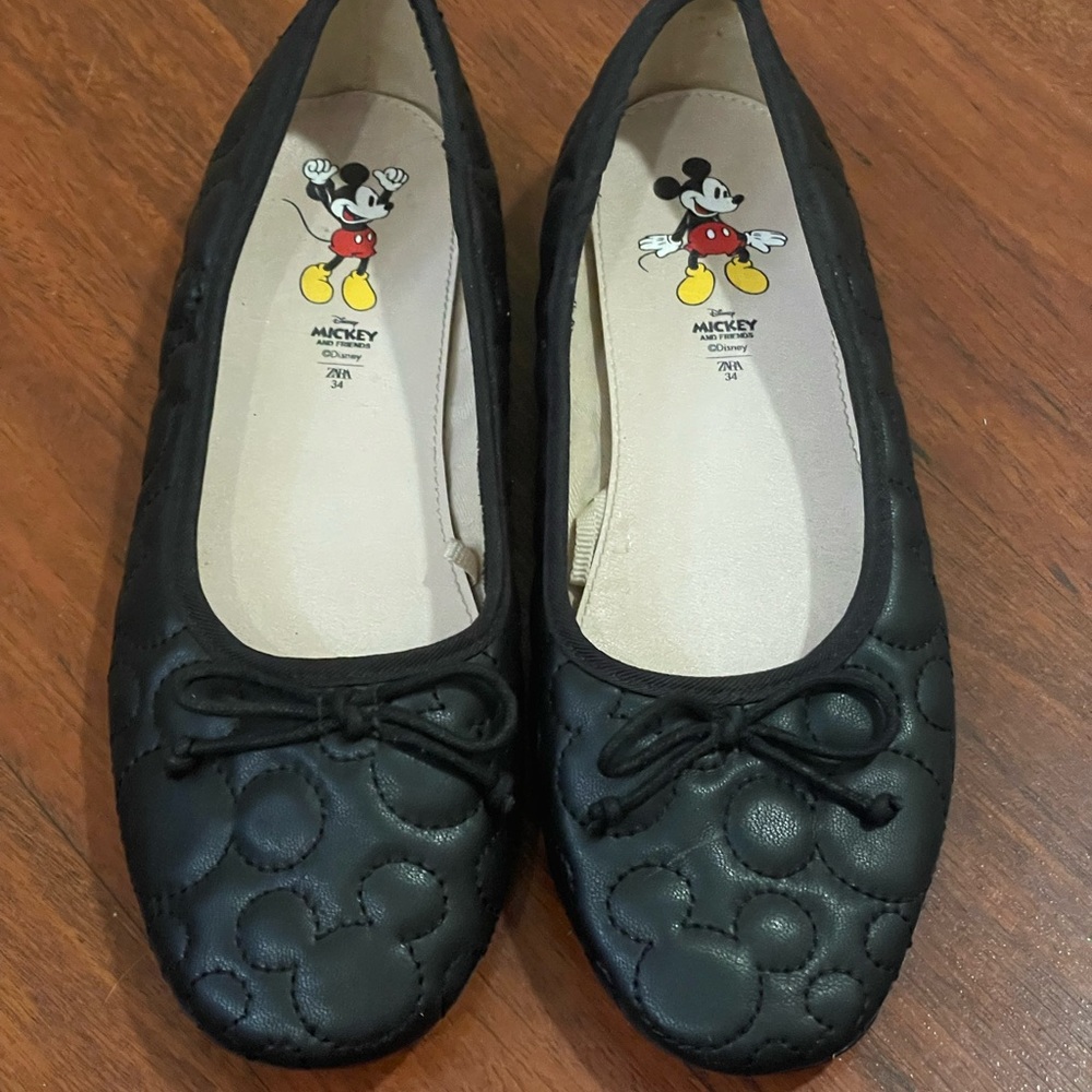 Girls Zara Mickey Mouse ballet flat shoe black padded Disney size EU 34 US 2.5 - Picture 4 of 16